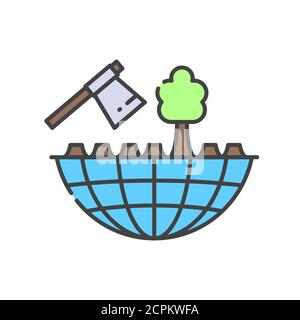 Deforestation color line icon. Environmental problems. Sign for web page, app. UI UX GUI design element. Editable stroke. Stock Vector