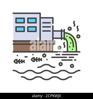 Water pollution color line icon. Environmental problems. Sign for web page, app. UI UX GUI design element. Editable stroke Stock Vector