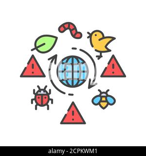 Biodiversity loss color line icon. Extinction animal species. Environmental problems. Sign for web page, app. UI UX GUI design element. Editable Stock Vector