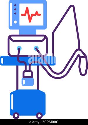 Medical ventilator flat color icon. Artificial ventilation of the lungs concept. Sign for web page, mobile app. Vector isolated element. Editable Stock Vector