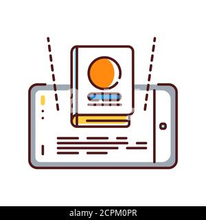 Augmented reality online reading book color line icon. Virtual library in smartphone. Innovative technology. Pictogram for web page, mobile app, promo Stock Vector