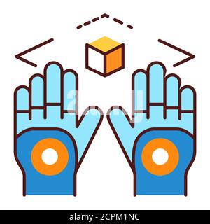 Wireless virtual reality gloves color line icon. Virtual reality experience. Innovative digital device. Pictogram for web page, mobile app, promo. UI Stock Vector