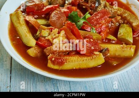 Cannazzo Baked Mediterranean vegetables, Sicilian cuisine, Traditional assorted Italy dishes, Top view. Stock Photo