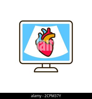 Echocardiogram machine color line icon. Medical and scientific concept. Pictogram for web, mobile app, promo. UI UX design element. Stock Vector