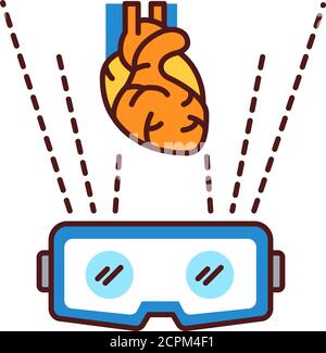 VR cardiac surgery color line icon. Virtual reality in medicine. Pictogram for web page, mobile app, promo. UI UX GUI design element. Editable stroke. Stock Vector