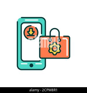 App store mobile application in smartphone color line icon. Pictogram for web page, mobile app, promo. UI UX GUI design element. Editable stroke. Stock Vector