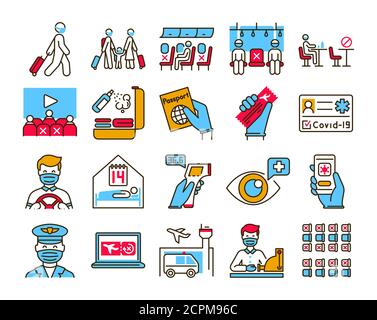 Safe travel and service color line icons set. Pictogram for web, mobile app, promo. UI UX design element. Stock Vector