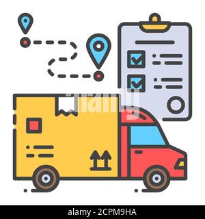 Delivery color line icon. Freight transport and checklist sign. Express shipping. Worldwide logistics. Sign for web page, app. UI UX GUI design Stock Vector