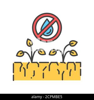 Drought land color line icon. Global warming. Environmental problems. Sign for web page, app. UI UX GUI design element. Editable stroke Stock Vector