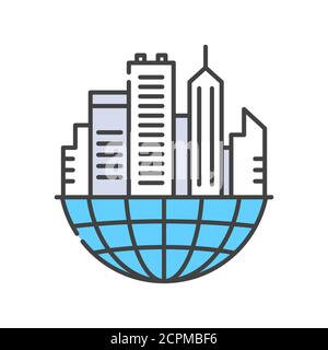 Urban sprawl color line icon. Urbanization. Expansion of megalopolises. Environmental problems. Sign for web page, app. UI UX GUI design element Stock Vector