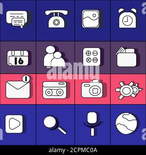 set of web icons for the interface made on a colored background Stock Vector