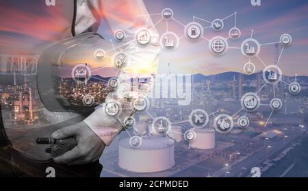 Engineering communication network concept. Oil and gas refinery plant industry. Stock Photo