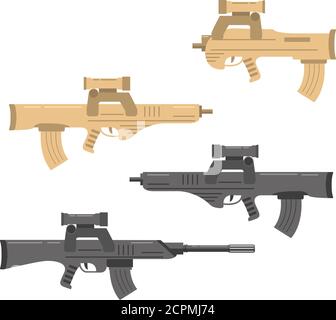 Firearms a vector in flat style. Automatic rifle, machine gun. Stock Vector
