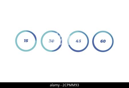 Set of timers. Sign icon. Full rotation timer. Colored flat icons. Flat Design Vector Illustration Stock Vector