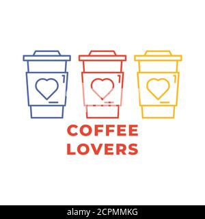 Coffee cup flat vector icon isolated on a white background.Valentine's day concept.Doodle cup Stock Vector