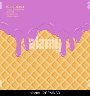 Sweet colour glaze on wafer texture sweet food vector background abstract. Melt icing ice cream on waffle seamless pattern. Editable - Easy change col Stock Vector