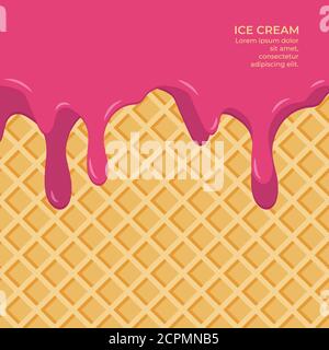 Sweet colour glaze on wafer texture sweet food vector background abstract. Melt icing ice cream on waffle seamless pattern. Editable - Easy change col Stock Vector