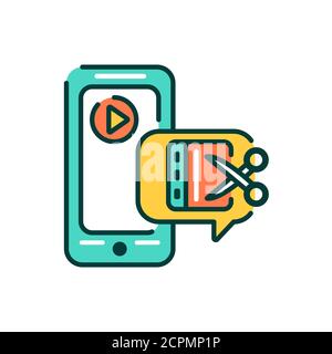 Video editor mobile application in smartphone color line icon. Pictogram for web page, mobile app, promo. UI UX GUI design element. Editable stroke Stock Vector