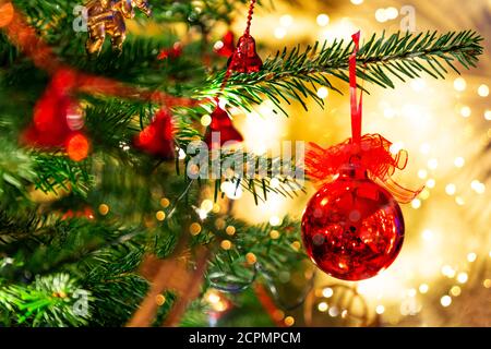 Christmas tree with red Christmas Decoration Stock Photo