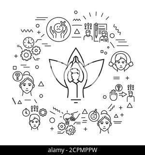 Self control web banner. Very Infographics with linear icons on white background. Creative idea concept. Isolated outline black illustration Stock Vector