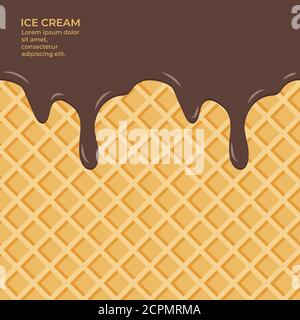 Sweet colour glaze on wafer texture sweet food vector background abstract. Melt icing ice cream on waffle seamless pattern. Editable - Easy change col Stock Vector