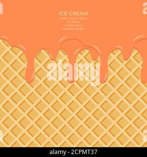 Sweet colour glaze on wafer texture sweet food vector background abstract. Melt icing ice cream on waffle seamless pattern. Editable - Easy change col Stock Vector