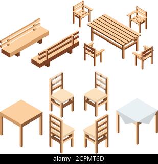 Garden and house furniture. A bench park and chairs with a table from wooden boards for the estate and a country house. Stock Vector