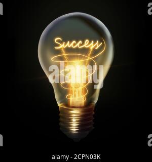 Success concept creative Light bulb idea symbol isolated on black background Stock Photo