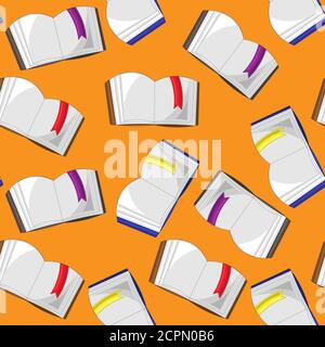 Seamless vector pattern with books and bookmarks Stock Vector
