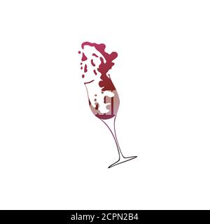 Vector illustration of a glass with splashing wine. Sketch of glasses in gradient colors Stock Vector
