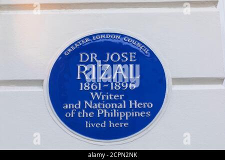 England, London, Camden, Primrose Hill, Chalcot Street, Dr.Jose Rizal Blue Plaque