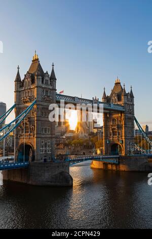 England, London, Southwark, Tower Bridge and City of London Skyline