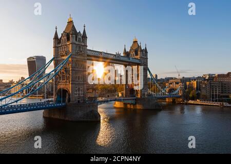 England, London, Southwark, Tower Bridge and City of London Skyline