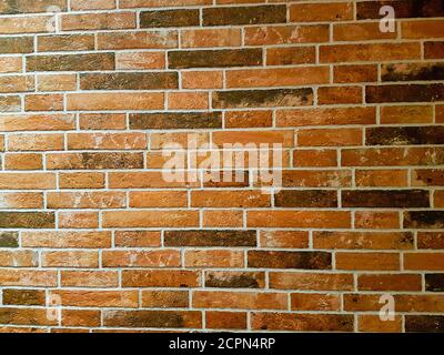 Brick wall background in modern room, grungy rusty blocks of stonework technology . High resolution brick Stock Photo