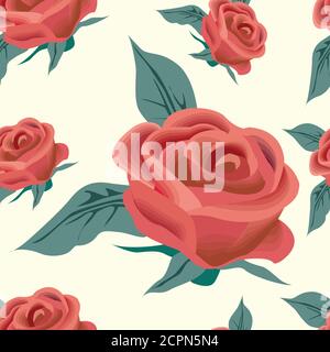 Floral seamless pattern with roses on light background.Cute ornament with incredibly beautiful flowers.For fabrics,linen,covers,clothes,wrapping paper Stock Vector