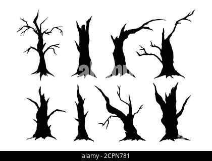 Collection of spooky trees clip art. Vector illustration. For web, Halloween or spooky events, fashion, graphic design Stock Vector