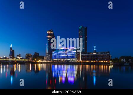 England, London, Southwark, Bankside Skyline and River Thames at Night Stock Photo