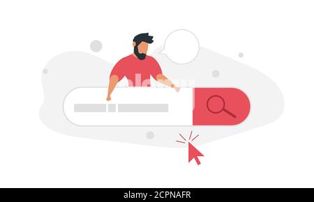 A man uses an online search engine. Concept vector illustration of people and easy search for information or business on the internet Stock Vector