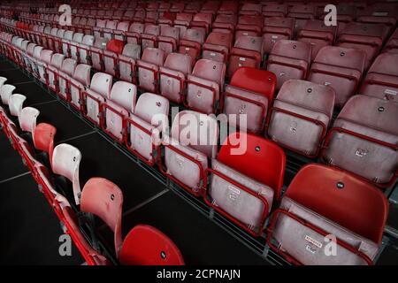 A general view of empty seats inside the ground before the Sky Bet League Two match at the People's Pension Stadium, Crawley. Stock Photo
