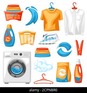 Laundry service set of professional items. Stock Vector