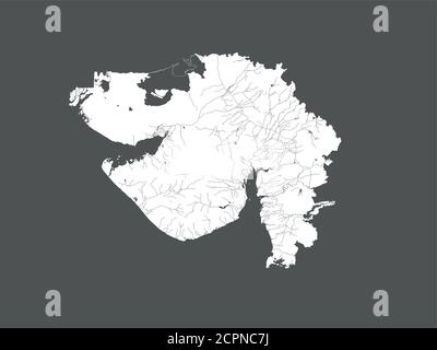 India states - map of Gujarat. Hand made. Rivers and lakes are shown. Please look at my other images of cartographic series - they are all very detail Stock Vector