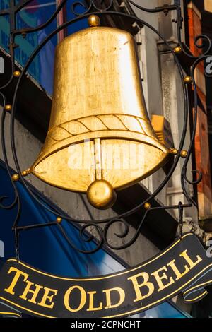 England, London, City of London, Fleet Street, The Old Bell Pub Sign Stock Photo