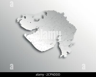 India states - map of Gujarat with paper cut effect. Rivers and lakes are shown. Please look at my other images of cartographic series - they are all Stock Vector