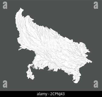 India states - map of Uttar Pradesh. Hand made. Rivers and lakes are shown. Please look at my other images of cartographic series - they are all very Stock Vector