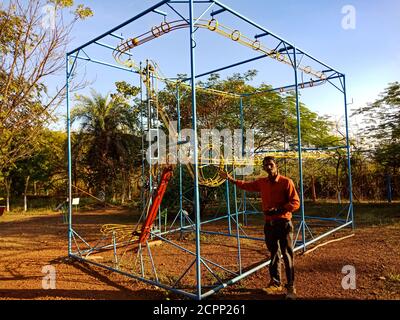 DISTRICT KATNI, INDIA - JANUARY 23, 2020: iron material made Circus of energy science model presentation on garden area, education program by Asian co Stock Photo