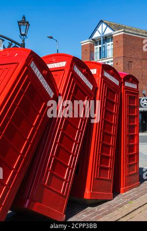 England, London, Kingston-upon-Thames, Sculpture Made of Dis-used Telephone Boxes titled 'Out of Order' by David Mach Stock Photo