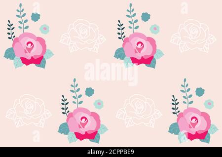 Pink roses seamless pattern. Floral vintage soft textile pattern. Beautiful hand-drawn botanical vector pattern.Design for fabric and web. Stock Vector