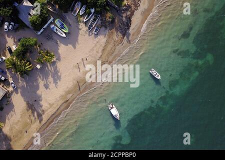 Aerial drone image of Salem Paradise Beach, a beautiful public beach in Salem, northern Jamaica. Stock Photo