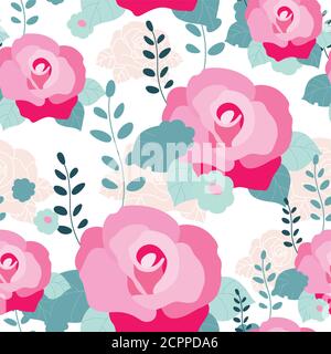 Pink roses seamless pattern. Floral vintage soft textile pattern. Beautiful hand-drawn botanical vector pattern.Design for fabric and web. Stock Vector