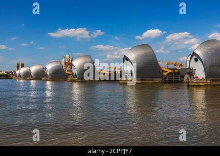 England, London, Greenwich, The Thames Barrier and River Thames Stock Photo